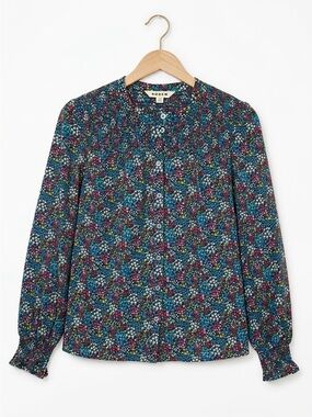 BODEN Long Sleeve Ditsy Floral Button Front Smocked Cuff Top - Women's Size 4